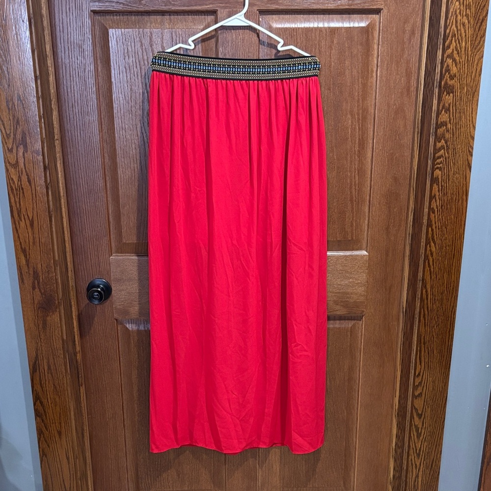 Harper Scarlet Maxi Skirt with Embellished Waist